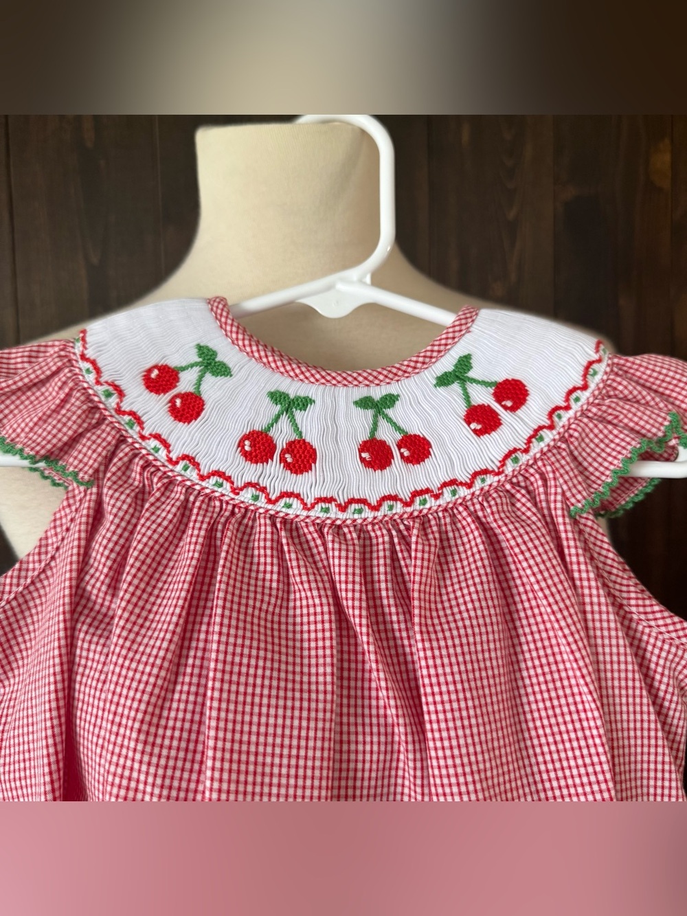 Girls Edgehill Collections Red Gingham Cherry Smocked Dress Newborn